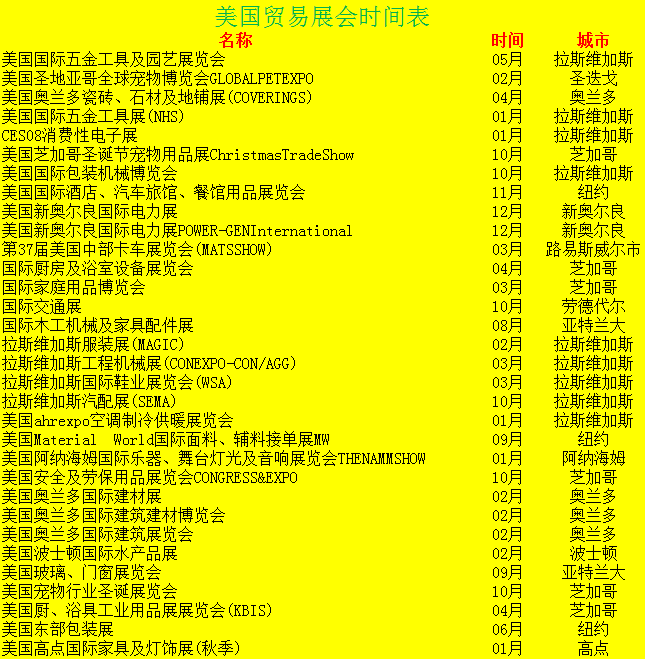 美國貿易展會時間一覽表